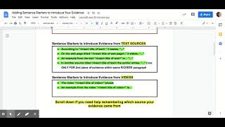 Part 1 Screencast Adding Sentence Starters to Introduce Your Evidence