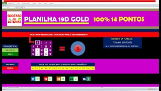 PLANILHA LOTOFACIL 19D GOLD FECHA 100% 14 PONTOS