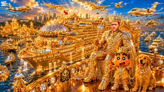 Franklin BILLIONAIRE!! The WORLD’S MOST LUXURIOUS GOLD Ship in GTA 5 | SHINCHAN and CHOP