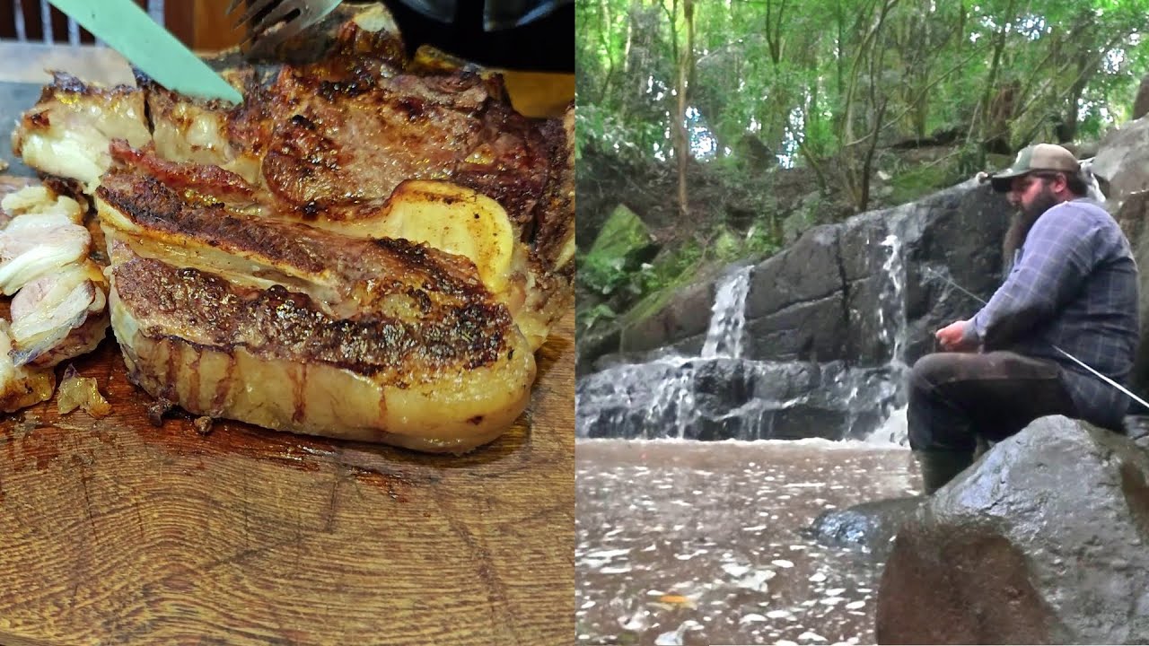 carne assada pescaria de lambari no rio com as crianças