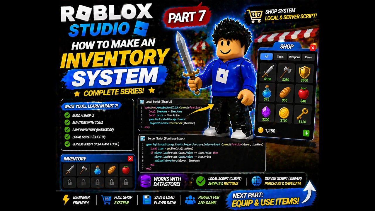 Roblox Studio How To Make An Inventory System Part 7 Shop Local And 