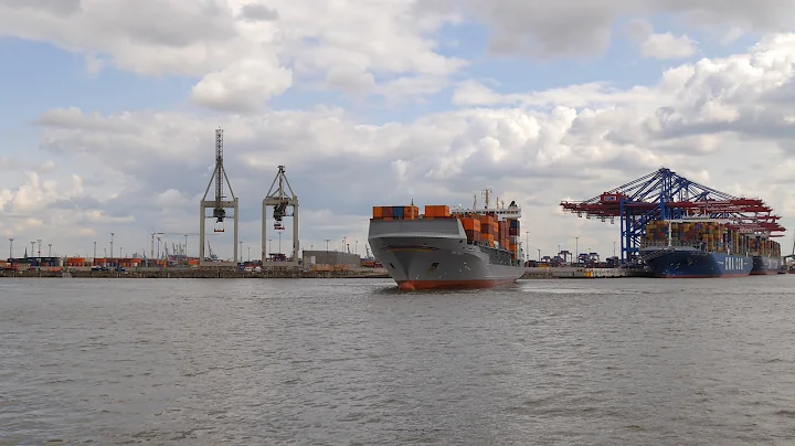 Hamburg, Germany: Waltershof, Harbor, container ship maneuvering - 4K UHD Video Image