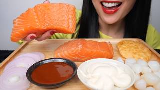 SALMON SASHIMI SLAB FIRE SAUCE MAYO PICKLE GARLIC ASMR EATING SOUNDS NO TALKING SAS-ASMR