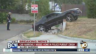 Car nearly crashes into Allied Gardens home after San Diego police chase