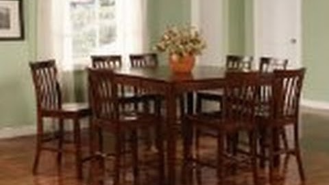 9pcs Contemporary Walnut Counter Height Dining Table & 8 Stools Set