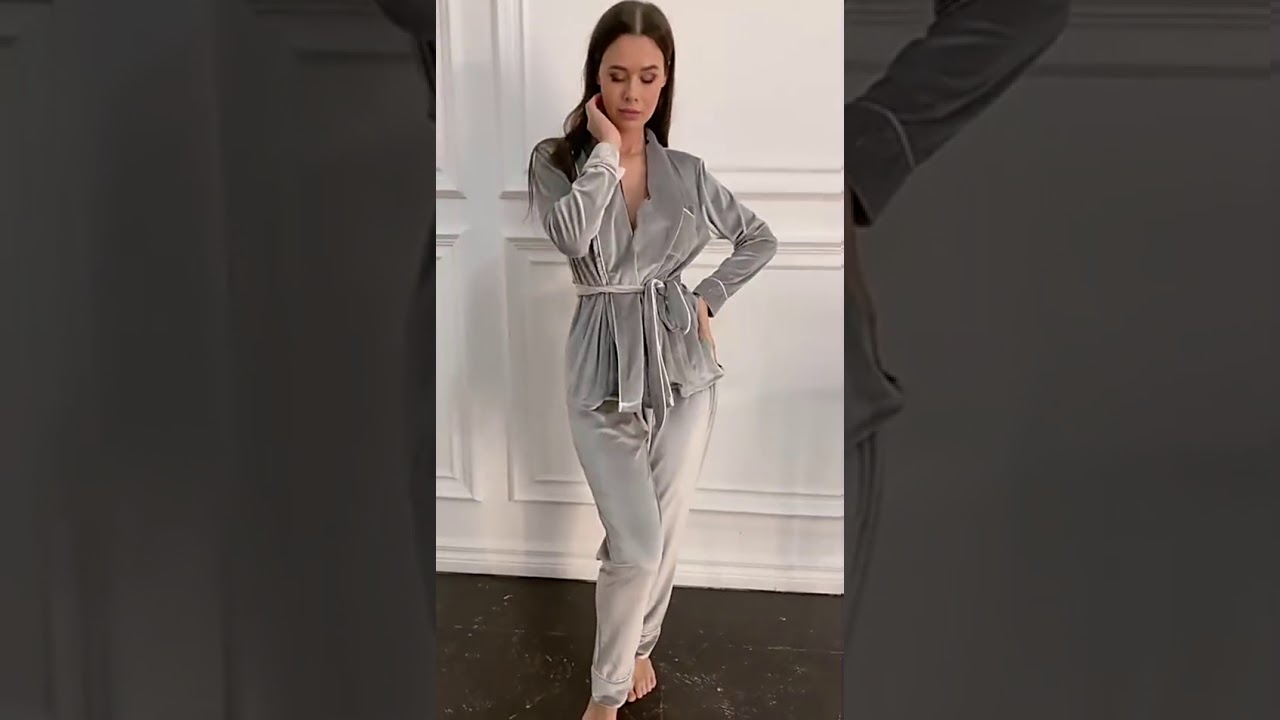 HECHAN Pink Velvet Pajamas Women Two Piece Set