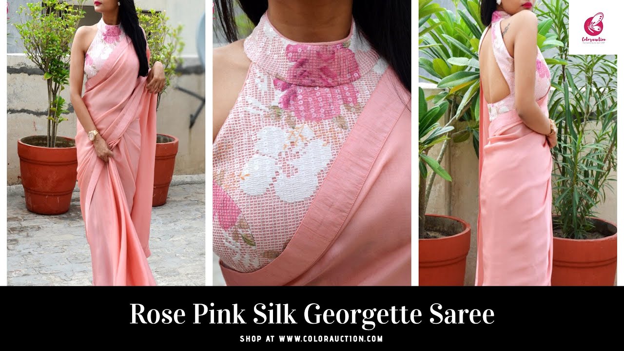 Latest Party Wear Designer Sarees| Rose Pink Silk Georgette Saree| Designer Sarees 2019