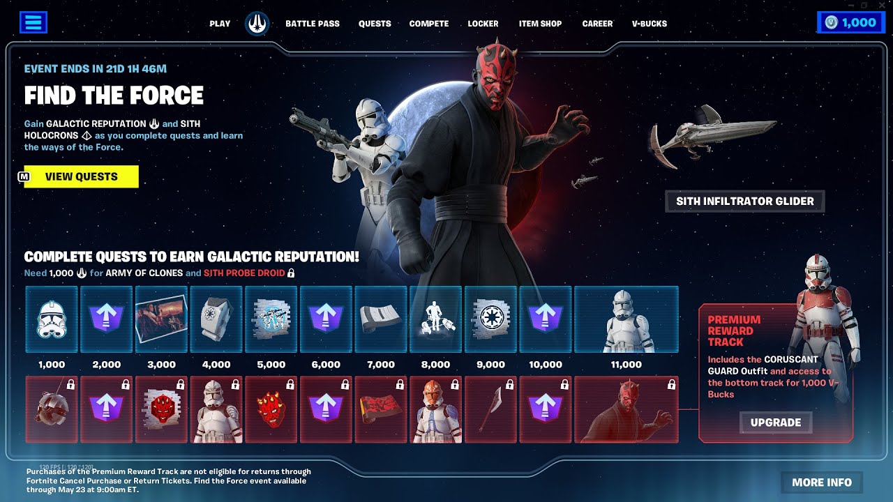 How to Unlock All Star Wars Rewards - Fortnite Complete 'The Force Within' Quests Guide
