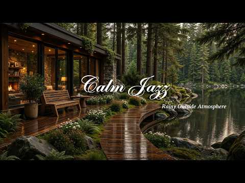 Calm Jazz Music at Cozy Forest Lounge | Rainy Outside Atmosphere with Gentle Jazz for Stress Relief