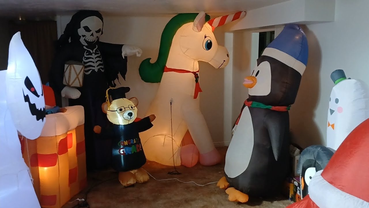 A Basement Full of Gemmy Airblown Holiday Inflatables - YouTube