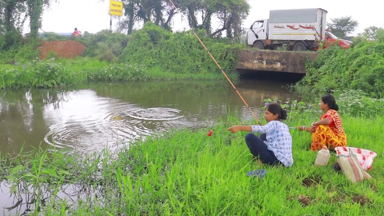 Fishing Video | awesome hook fishing the big canal | traditional girls hook fishing | amazing canal