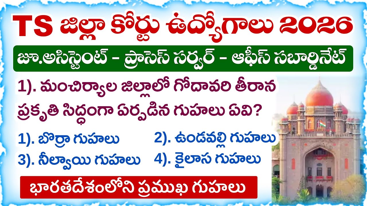 TS District Court Jobs 2026 | Famous caves in India | Important Questions