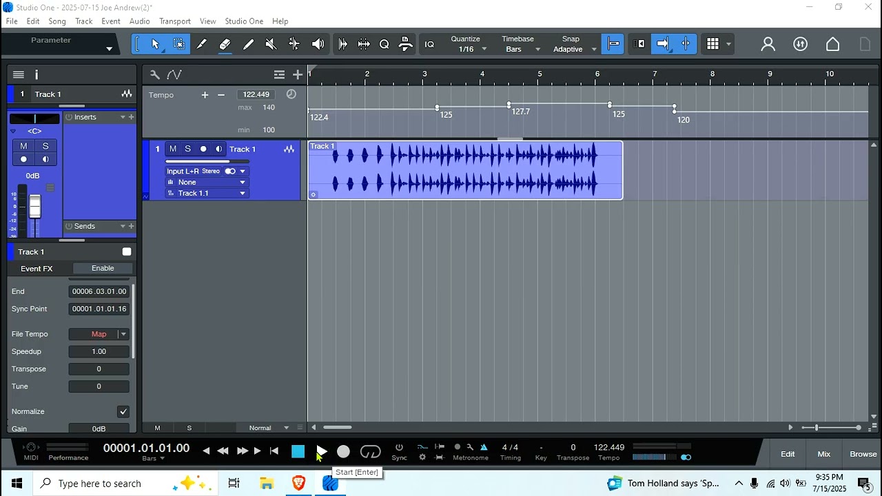 STUDIO ONE PRO 7 WON'T DETECT TEMPO