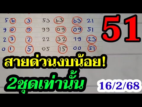 เฮกันต่อ 51 งบน้อย! หวยรัฐบาล16/2/68 ขอมาจัดให้ 2ตัวบนล่าง! หวยเด็ดงวดนี้ เฮกันต่อ 51 งบน้อย! หวยรัฐบาล16/2/68 ขอมาจัดให้ 2ตัวบนล่าง! หวยเด็ดงวดนี้