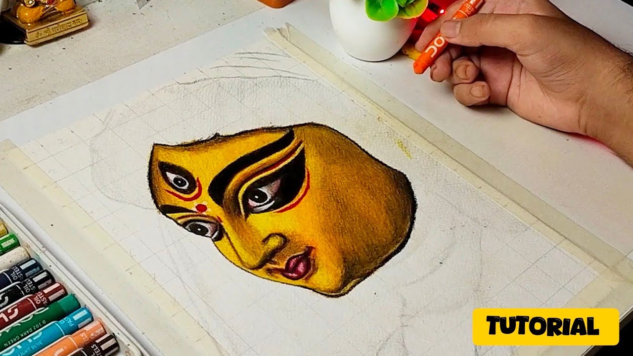 Durga Maa Colouring With Oil Pastels, PART-1|Face Colouring Tutorial|