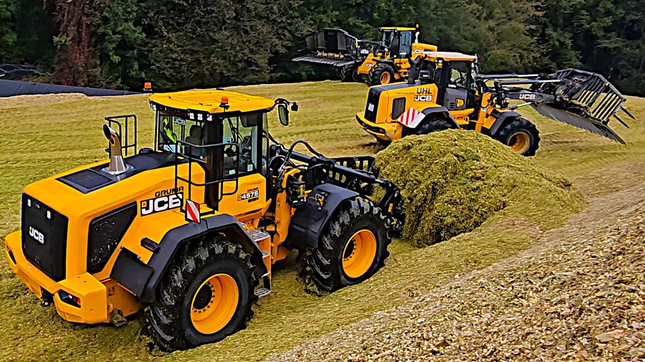 Highway Kolonnen Stau im Maissilo mit 3 x JCB Radlader & Teamwork Fendt & Case & John Deere & Deutz!