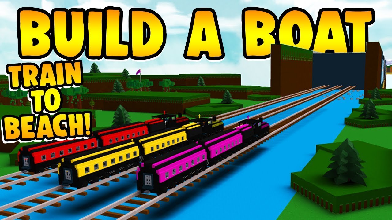 Build A Boat Train Rail To The Beach - the guy with the robux on the train tracks is a roblox noob