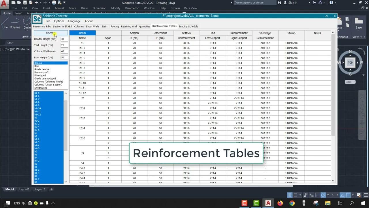 Sabbagh Concrete Quantities , Reinforcement Tables , Bending Schedule