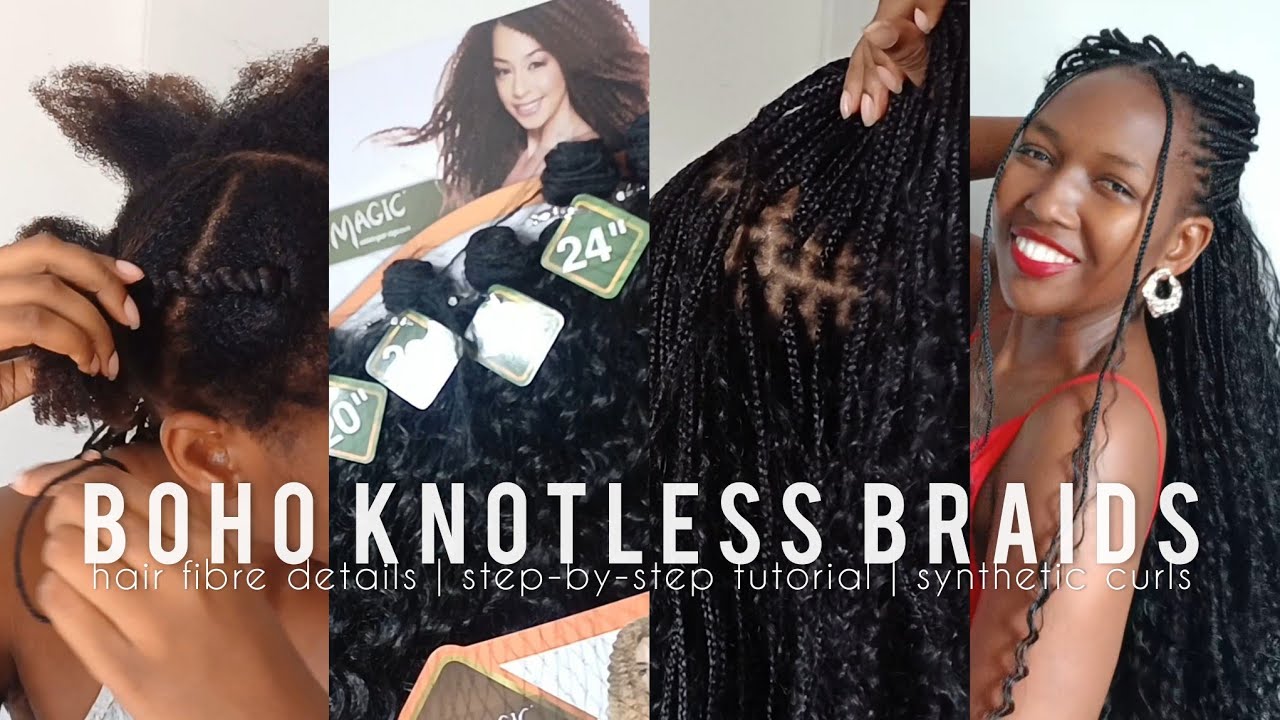 HOW TO: BOHO KNOTLESS BRAIDS | detailed tutorial | hair fibre details | synthetic curls 