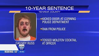 Man sentenced to 10 years for throwing firebomb at a Corning police officer