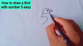 How To Draw Bird With 5 Number - Step By Step - Very Easy | How To Draw Bird Parrot With 5 Number