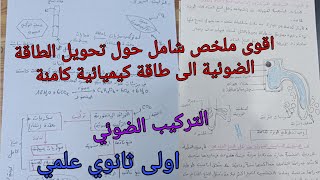 اقوى ملخص شامل تحويل الطاقة الضوئية الى طاقة كيميائية كامنة /التركيب الضوئي _علوم _اولى ثانوي علمي