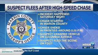 Suspect flees on foot after crash in multi-county high-speed chase