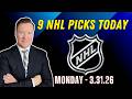 Tuesday 9 NHL Betting Picks for 3/31/26 🏒