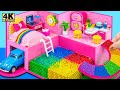 Make Pink Craft House with 4 Color Swimming Pool from Magnetic Balls - DIY Miniature Cardboard House