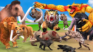 Giant Lion Fight Tiger Wolf Vs Mammoth Vs Hyenas Attack Lion Cub Elephant Saved By Woolly Mammoth
