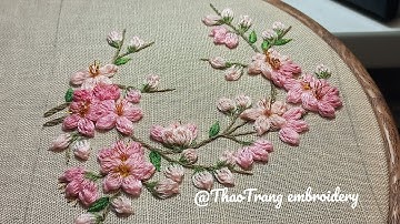Thêu hoa anh đào mùa xuân | Spring Cherry Blossom flower embroidery