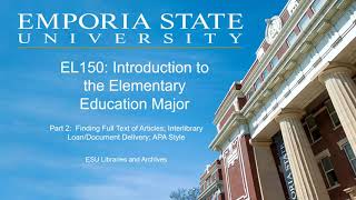 EL150: Finding Full Text; Interlibrary Loan; APA Style Help