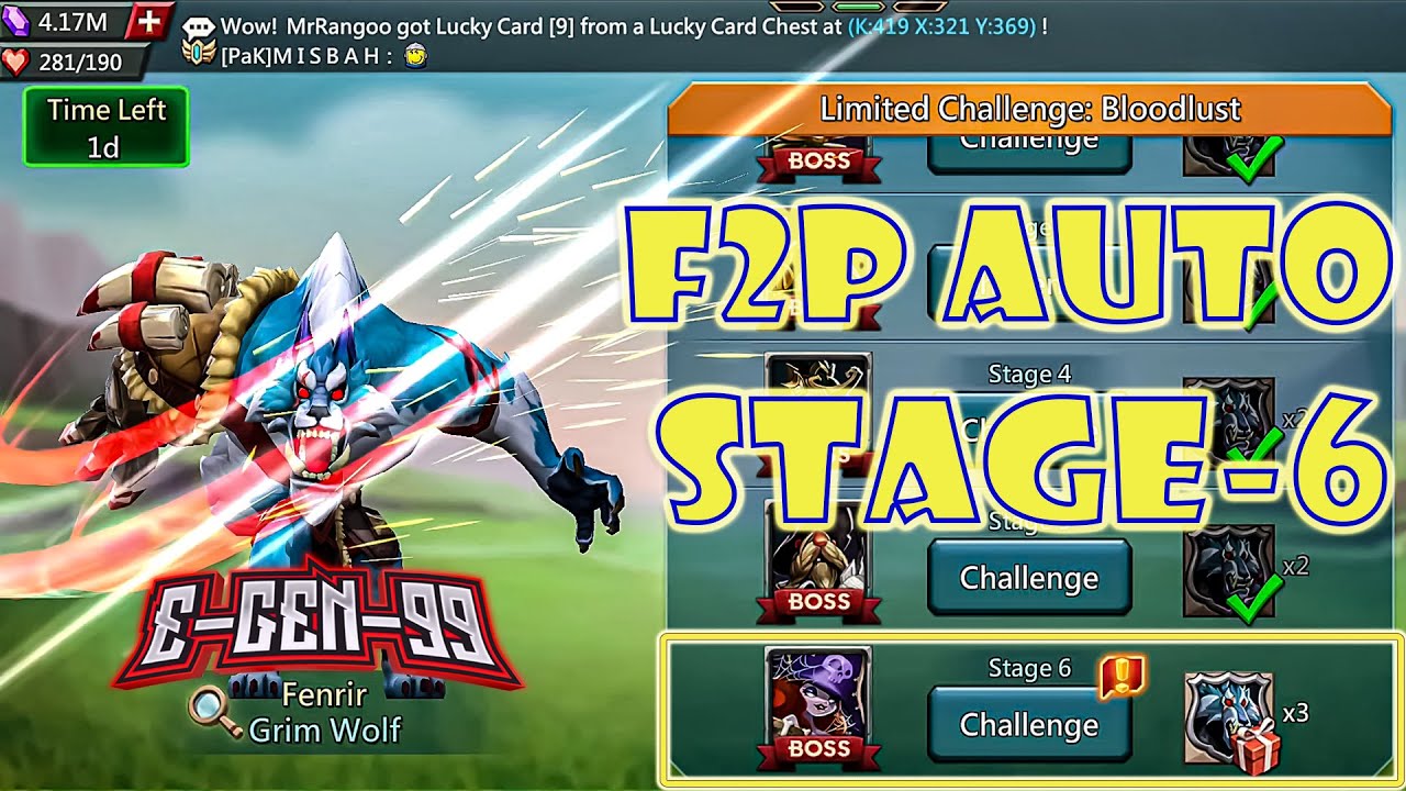Lords mobile limited challenge bloodlust stage 6 fully auto Grim Wolf stage 6 fully auto