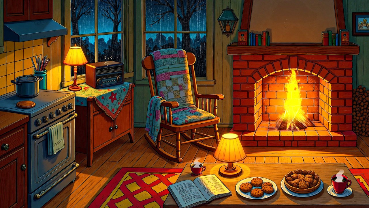you’re back in the 1950s, listening to vintage oldies on a cozy rainy night (fireplace & rain sound)