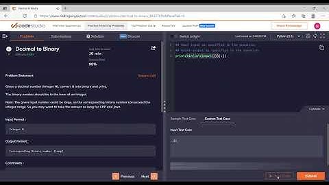 Coding Ninjas | Codezen : Decimal to Binary (Python)
