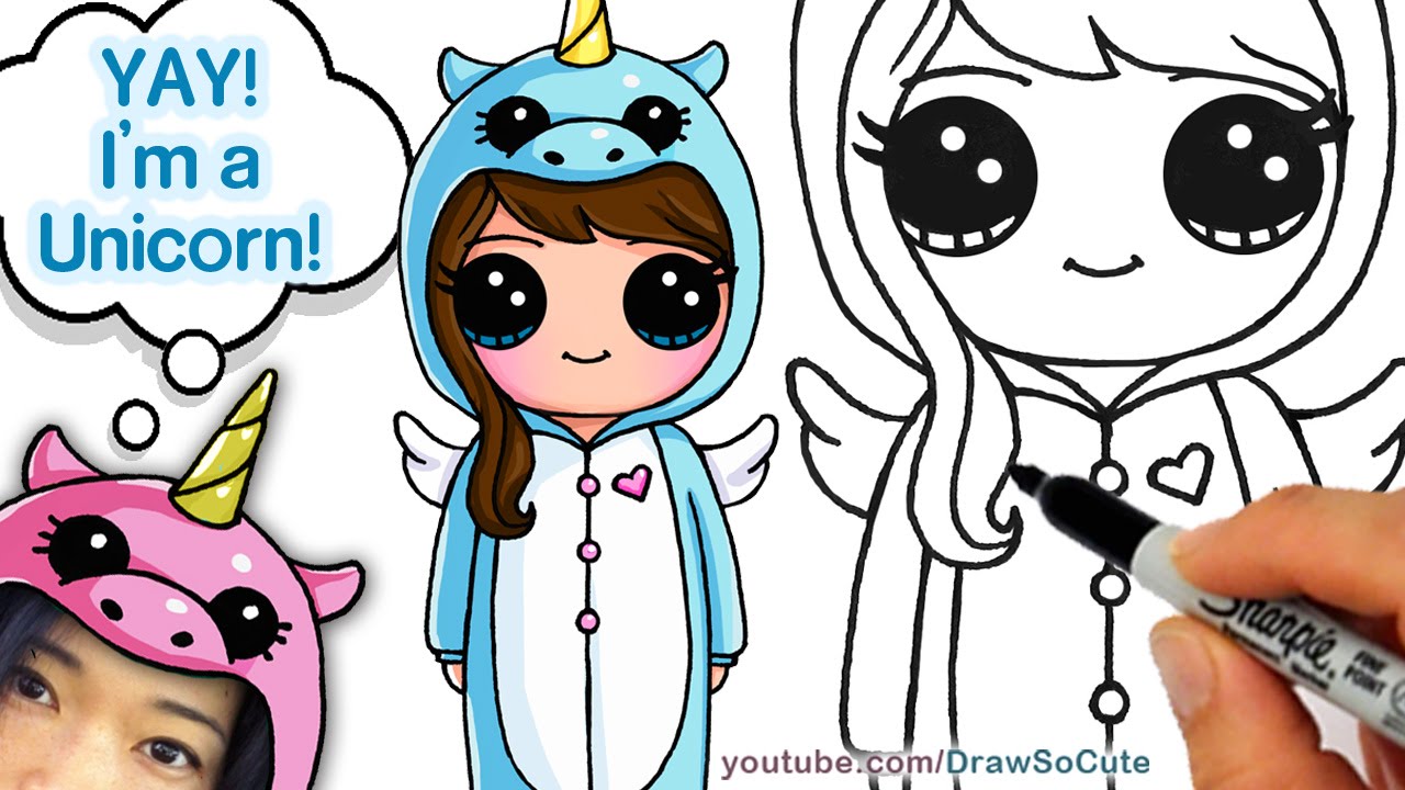 How to Draw  Cute  Girl in Unicorn  Onesie Easy YouTube