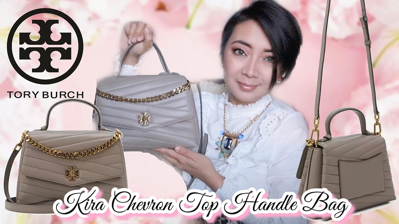 Tory Burch Kira Chevron Top Handle in Grey Heron Unboxing and What fits  (The Best Top Handle Bag) - YouTube