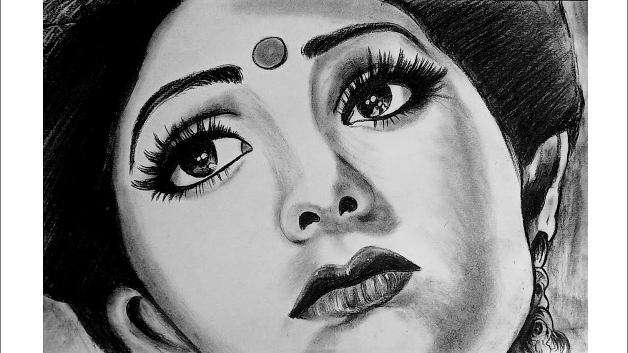 How to draw Shree devi portrait 🙏 / charcoal pencil drawing / easy ...