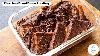 Eggless, Chocolate Bread & Butter Pudding | Eggless Choco Custard Pudding ~ The Terrace Kitchen