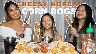 CHEESE KOREAN CORN DOG MUKBANG + RICE CAKE + SAUSAGE + SQUIK INK!