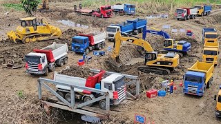 RC Dump Truck, Excavator & Bulldozer Digging at Construction Site (Ep180)