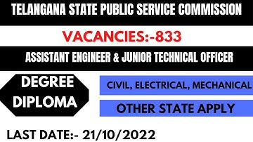TSPSC vacancy | POST AE & Technical officer | Degree & Diploma Other state Apply | Civil Electrical