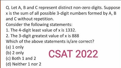 A, B and C represent distinct non-zero digits. Suppose x is the sum of all possible 3-digit numbers