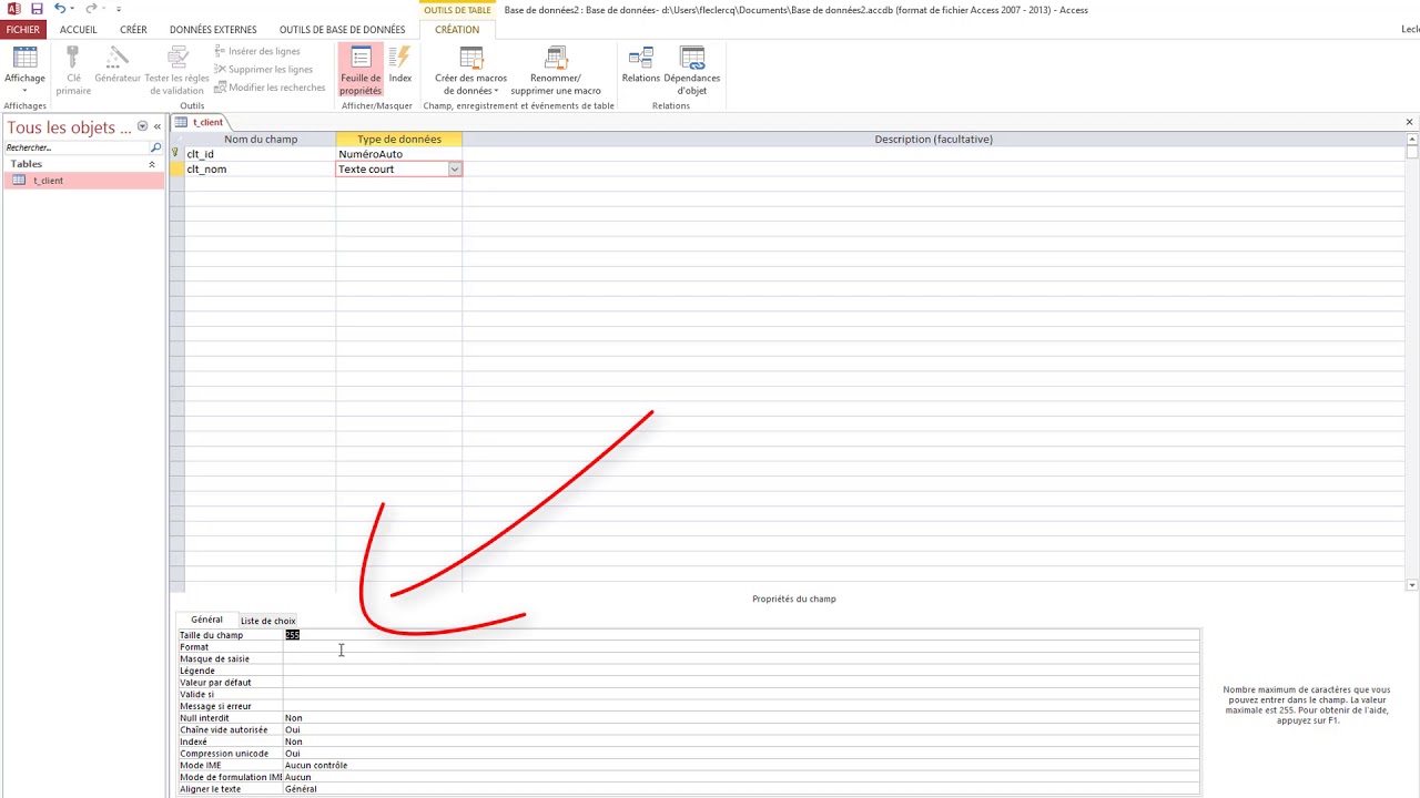 access : création de tables