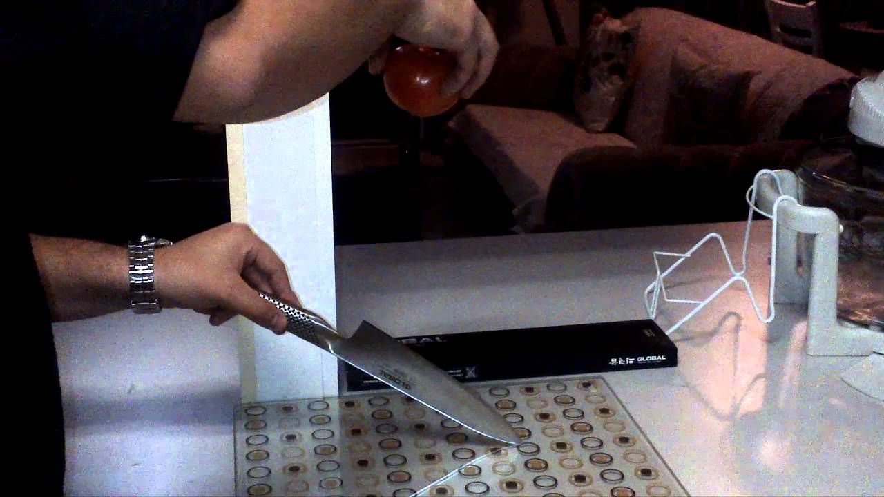 Global G2 cook's knife tomato drop test YouTube