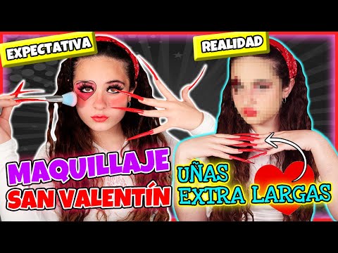 VALENTINE'S DAY MAKEUP WITH EXTRA LONG NAILS 😍 EXTREME CHALLENGE WITH GIANT NAILS 😱 CLODETT