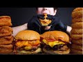 ASMR MUKBANG Double CheeseBurger, Onion Rings & Fried Chicken