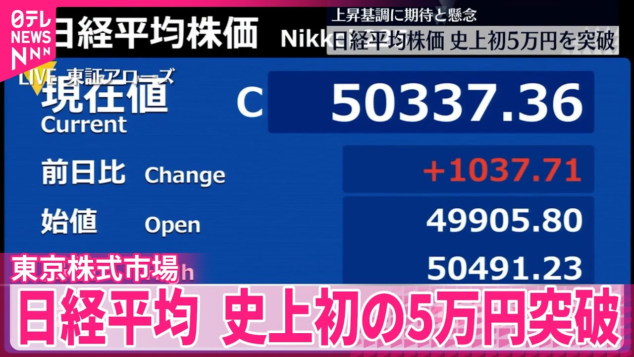 史上初の5万円突破】日経平均 上昇基調に期待と懸念 - YouTube