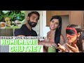 Making green chutney with our british indian daughter for the first time