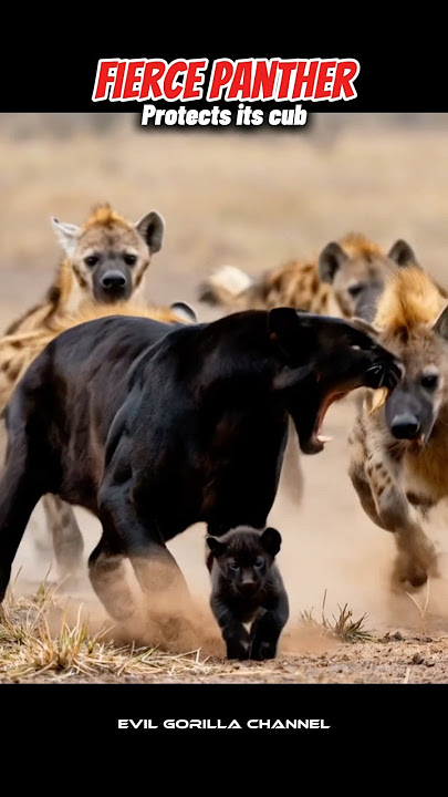 A Fierce Panther Protects its cub #panther #hyena